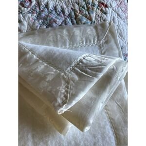 Vintage Quiltex Acrylic White Baby Blanket Satin Lace Trim ducks USA 35x50 NOS
